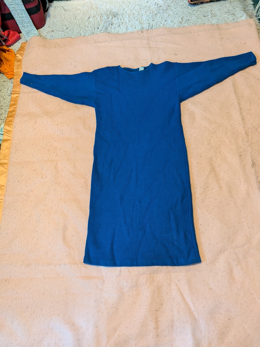 Ribbed Wool Knit Sweater in Blue